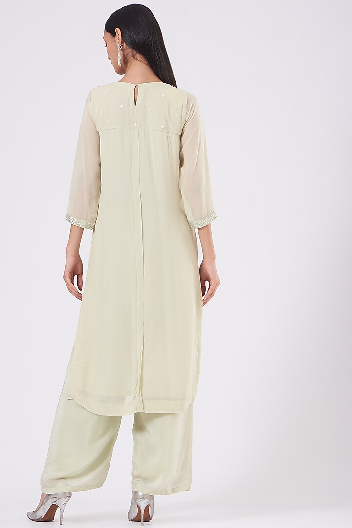 Pastel Green Embroidered Kurta Set by Radha Sharma at Pernia's Pop Up Shop