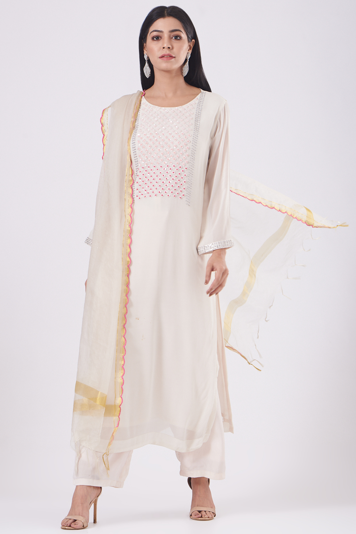 Blush Pink Embroidered Kurta Set by Radha Sharma