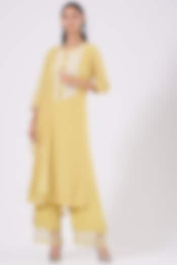 Yellow Hand Embroidered Kurta Set by Radha Sharma