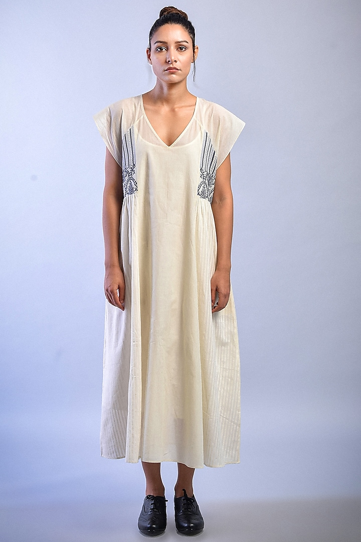 Ivory Hand Embroidered Dress With Slip by Raffughar