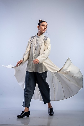 Ivory Hand Embroidered Jacket by Raffughar