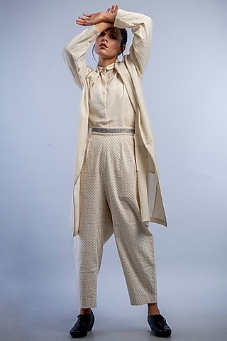 Ivory & Charcoal Hand Embroidered Jacket by Raffughar