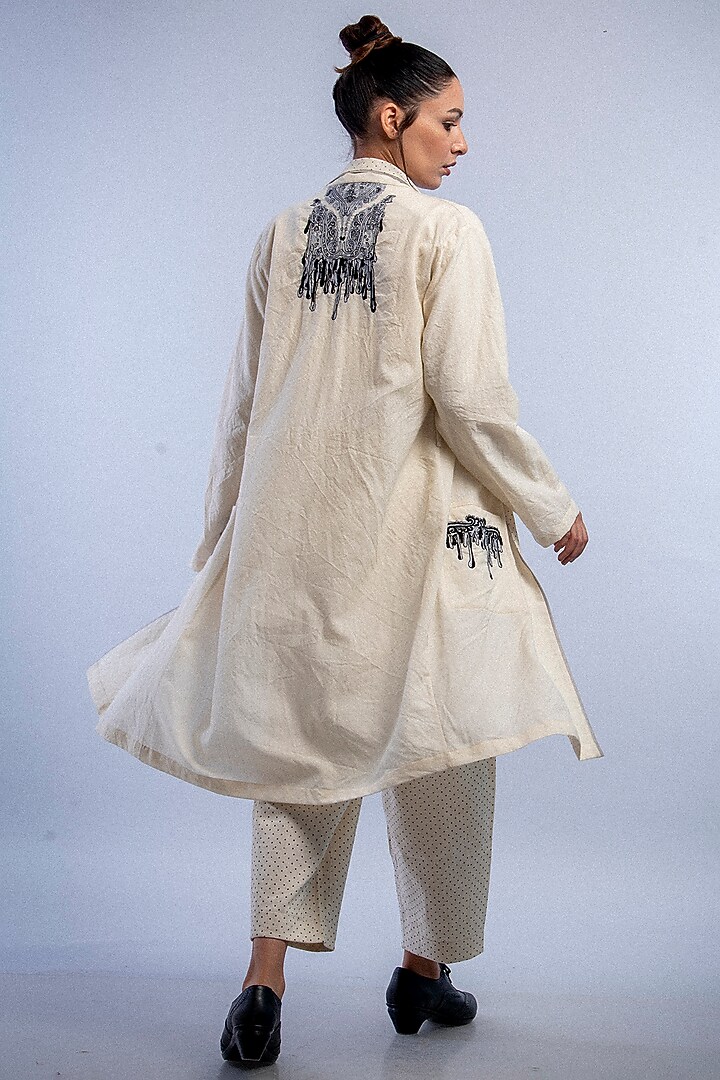 Ivory & Charcoal Hand Embroidered Jacket by Raffughar at Pernia's Pop Up Shop
