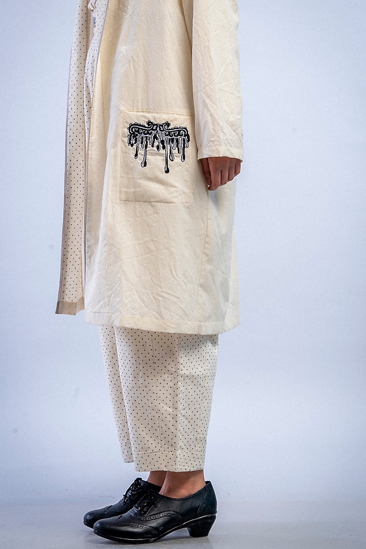 Ivory & Charcoal Hand Embroidered Jacket by Raffughar at Pernia's Pop Up Shop