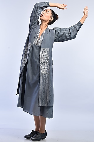 Charcoal Hand Embroidered Jacket by Raffughar