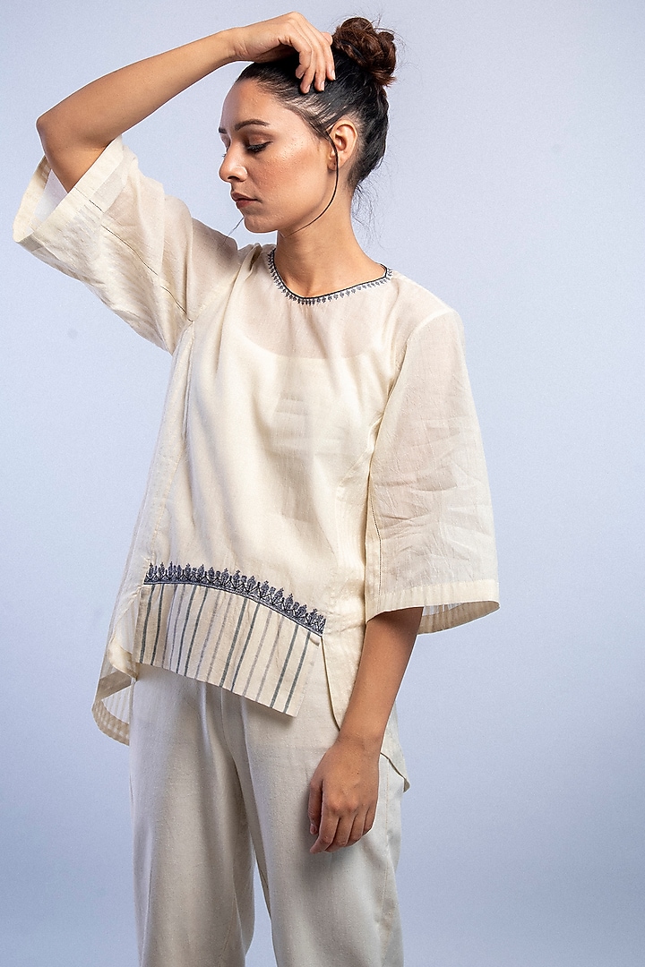 Ivory Hand Embroidered Top With Slip by Raffughar at Pernia's Pop Up Shop