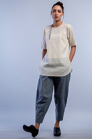 Ivory Hand Embroidered Shirt With Slip by Raffughar