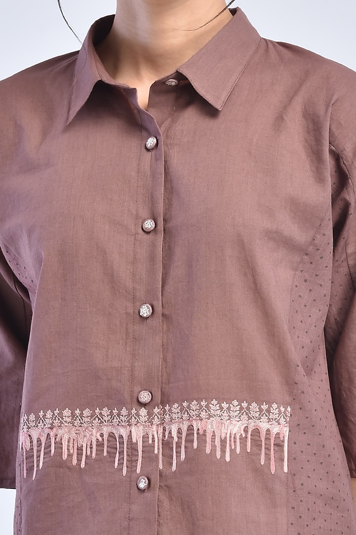 Aubergine Hand Embroidered Shirt by Raffughar at Pernia's Pop Up Shop