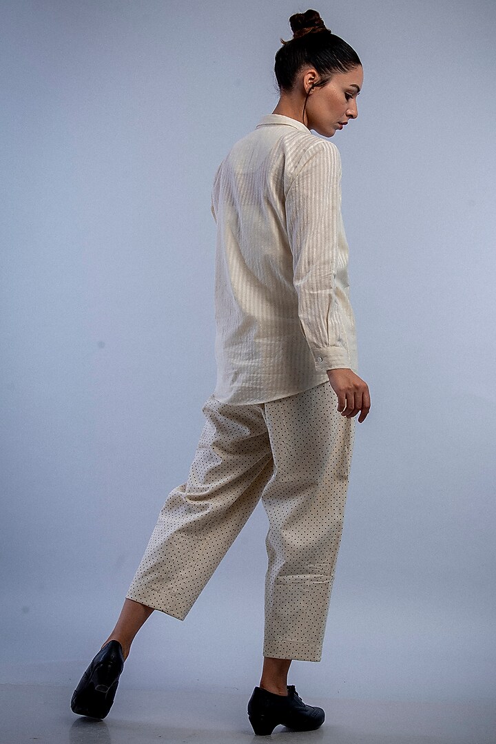 Off White & Charcoal Self Striped Shirt by Raffughar at Pernia's Pop Up Shop