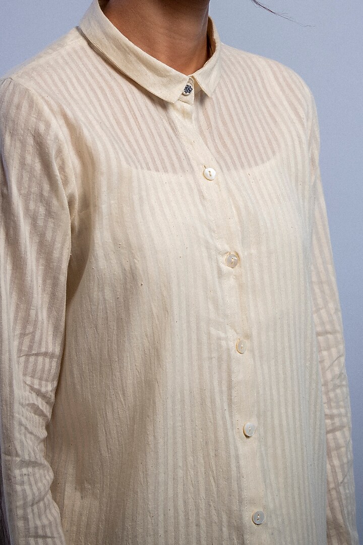 Off White & Charcoal Self Striped Shirt by Raffughar at Pernia's Pop Up Shop