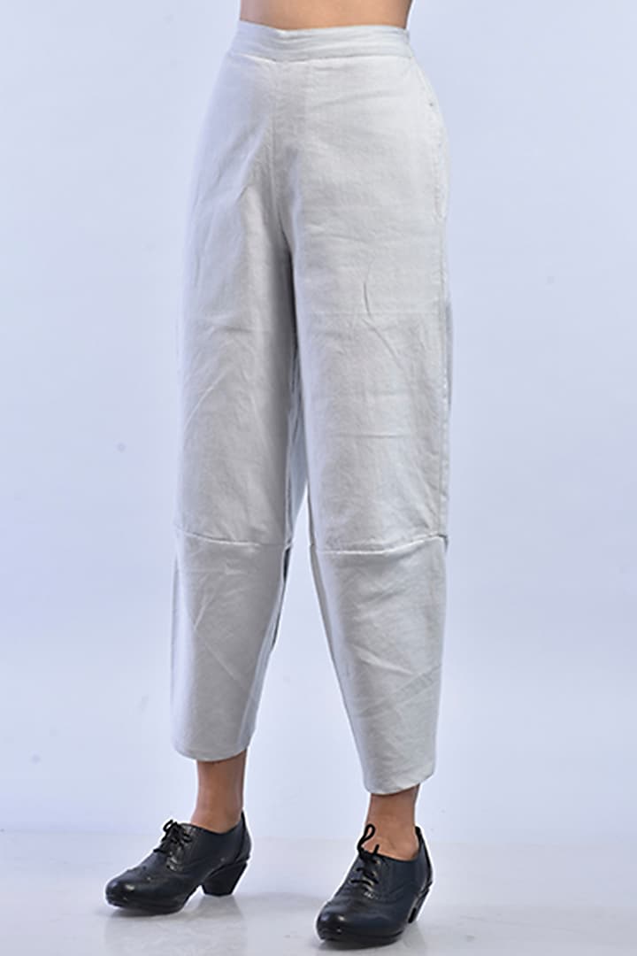 Mild Grey Hand Block Printed Trousers by Raffughar