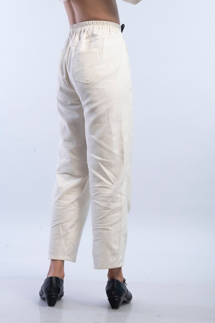 Off White Hand Block Printed Trousers by Raffughar at Pernia's Pop Up Shop