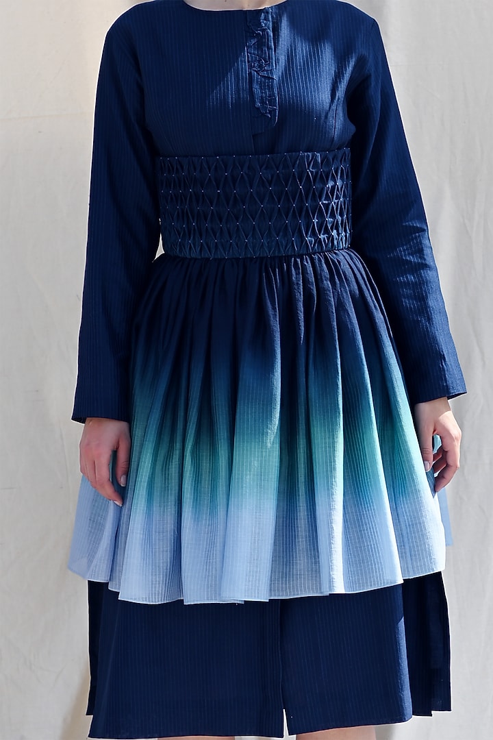 Poseiden Blue & Clover Green Handwoven Ombre Skirt by Raffughar at Pernia's Pop Up Shop