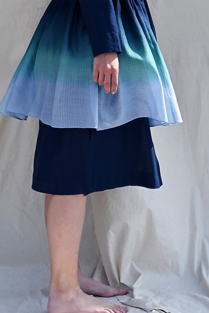 Poseiden Blue & Clover Green Handwoven Ombre Skirt by Raffughar at Pernia's Pop Up Shop