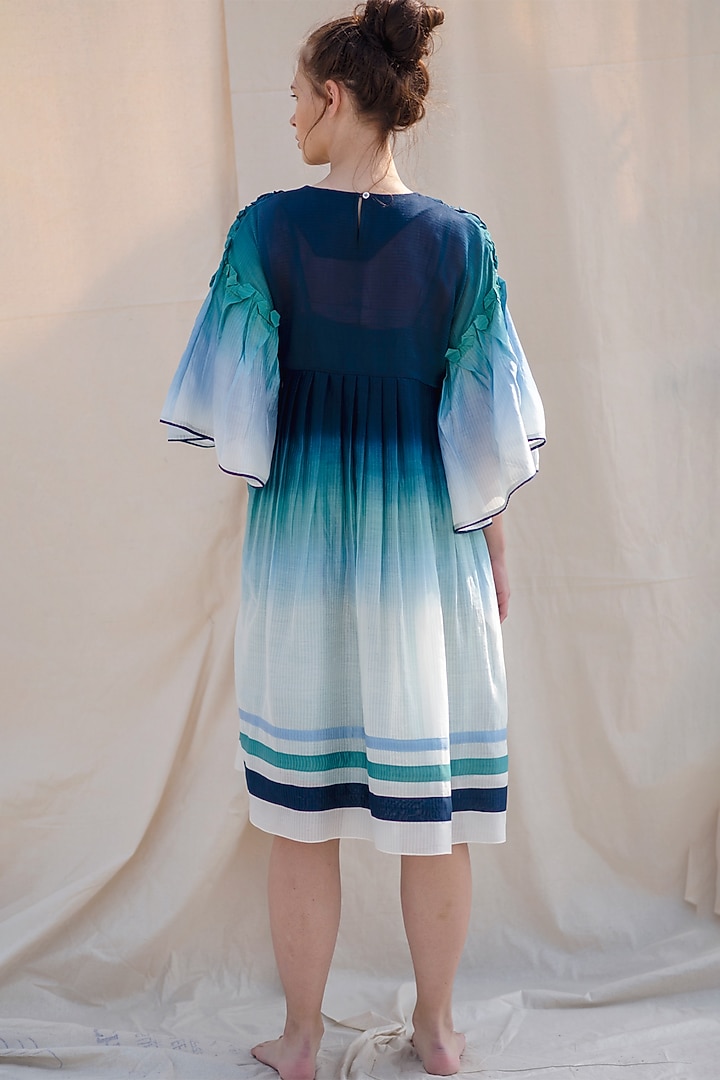 Poseiden Blue & Clover Green Handwoven Ombre Vacation Dress by Raffughar at Pernia's Pop Up Shop
