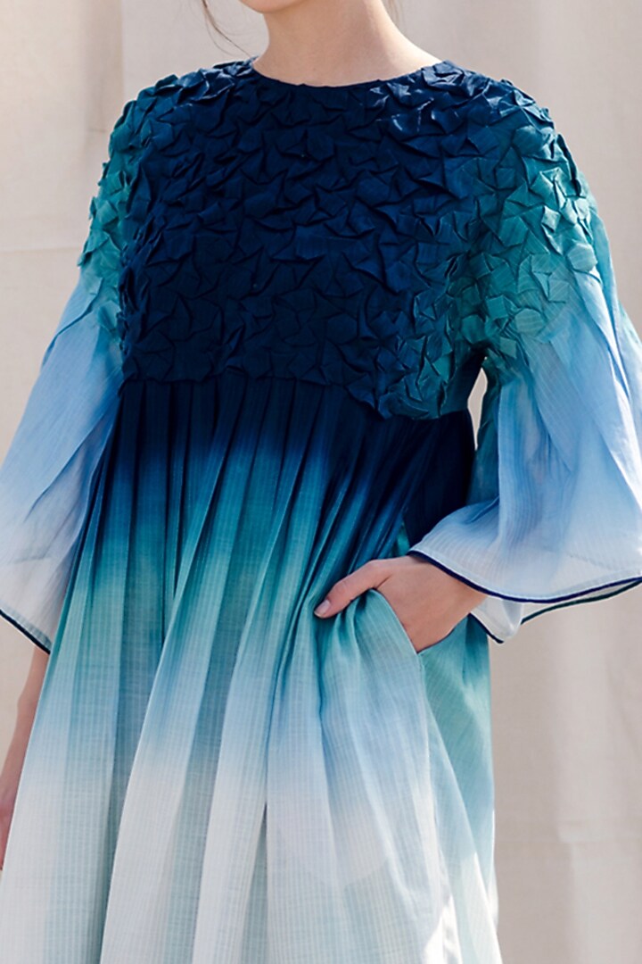 Poseiden Blue & Clover Green Handwoven Ombre Vacation Dress by Raffughar at Pernia's Pop Up Shop