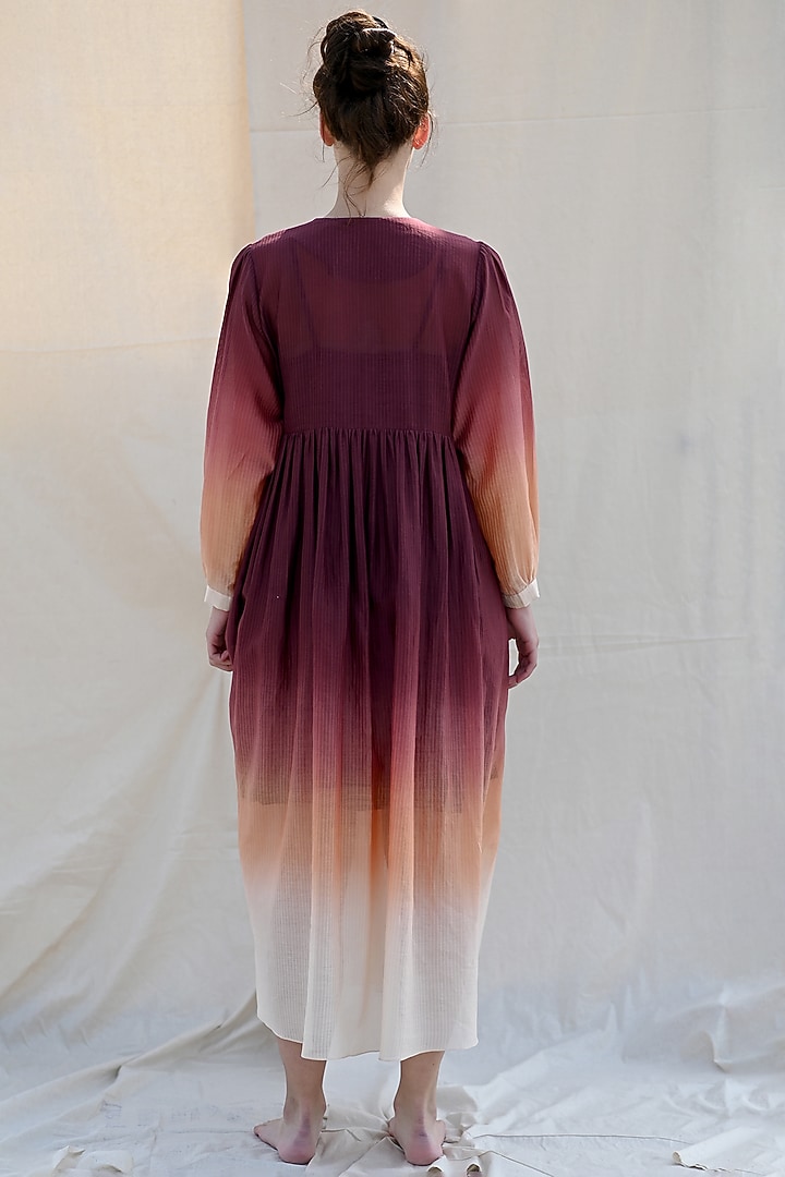 Syrup Brown & Ochre Handwoven Ombre Summer Dress by Raffughar at Pernia's Pop Up Shop