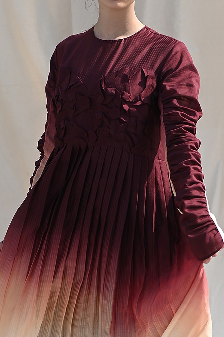 Syrup Brown & Ochre Handwoven Ombre Vacation Dress by Raffughar at Pernia's Pop Up Shop