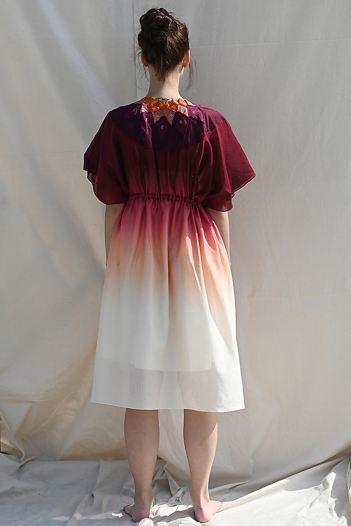 Syrup Brown & Ochre Handwoven Ombre Kaftan by Raffughar at Pernia's Pop Up Shop