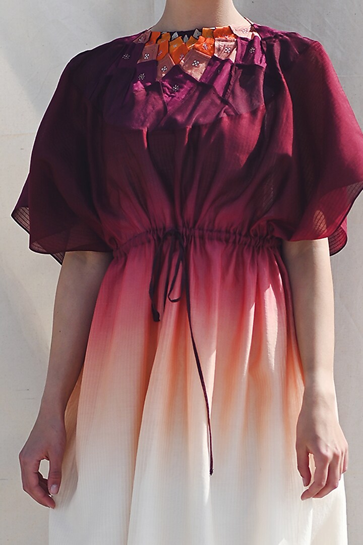 Syrup Brown & Ochre Handwoven Ombre Kaftan by Raffughar at Pernia's Pop Up Shop