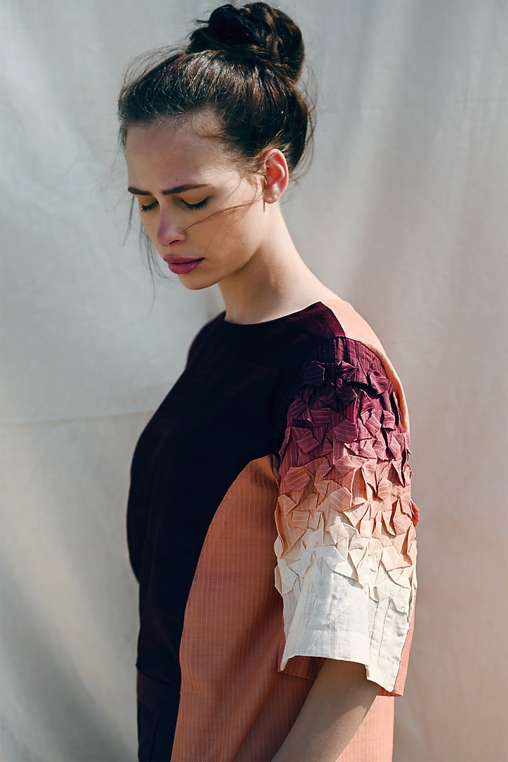 Syrup Brown & Ochre Handwoven Top by Raffughar at Pernia's Pop Up Shop