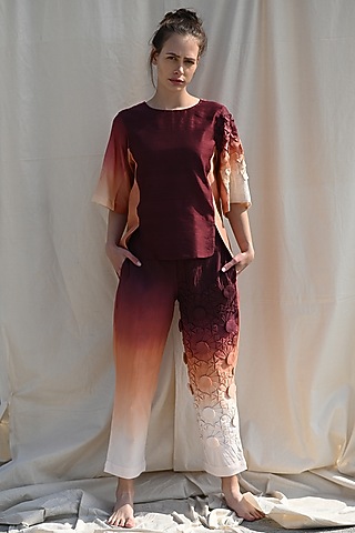Syrup Brown & Ochre Handwoven Trousers by Raffughar