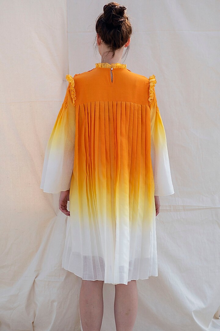 Pumpkin Orange & Off-White Handwoven Ruffled Vacation Dress by Raffughar at Pernia's Pop Up Shop