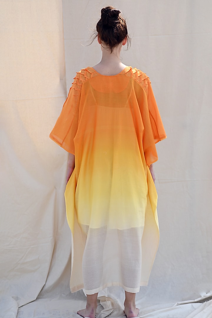 Pumpkin Orange & Off-White Handwoven Kaftan by Raffughar at Pernia's Pop Up Shop
