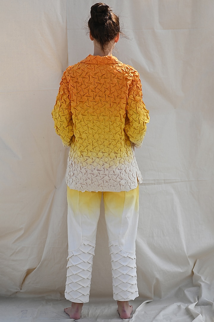 Pumpkin Orange & Off-White Handwoven Jacket by Raffughar at Pernia's Pop Up Shop