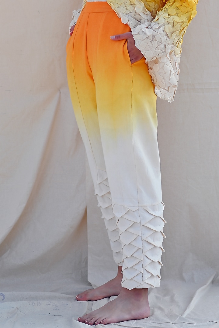 Pumpkin Orange & Off-White Handwoven Ombre Trousers by Raffughar at Pernia's Pop Up Shop