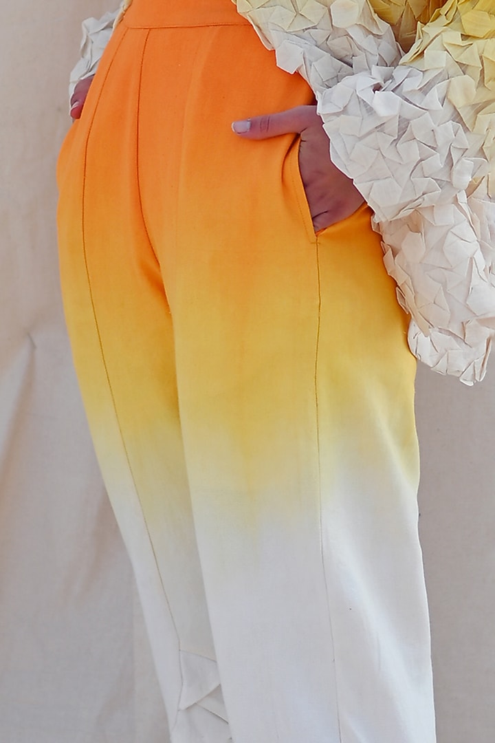Pumpkin Orange & Off-White Handwoven Ombre Trousers by Raffughar at Pernia's Pop Up Shop