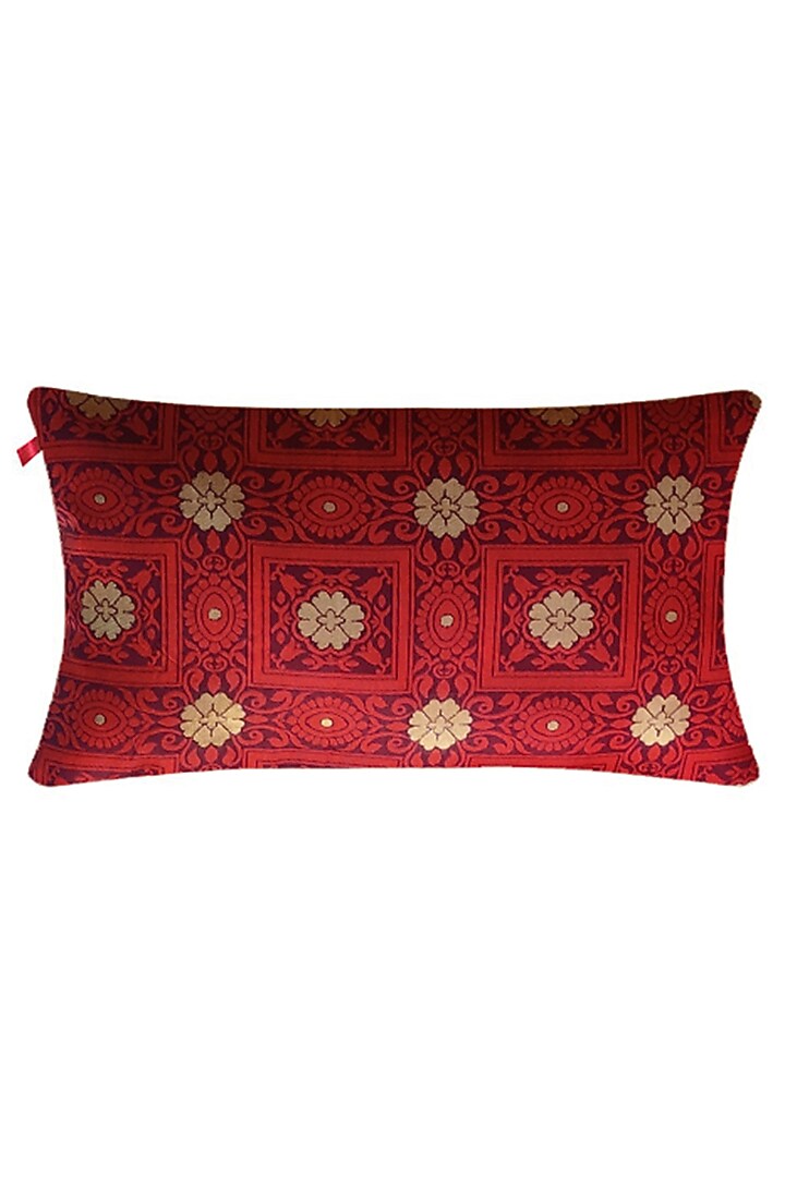 Dark Red Cotton Silk Blend Cushion Cover by RAFFINEE at Pernia's Pop Up Shop