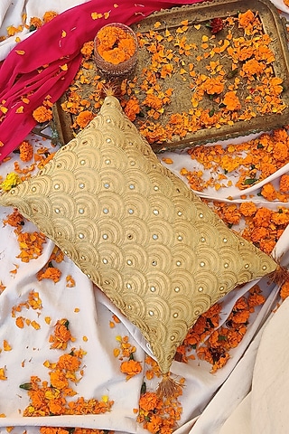 Cream Cotton Silk Blend Cushion Cover by RAFFINEE