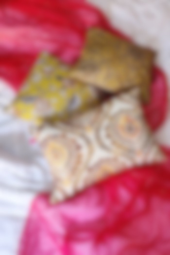 Ivory & Mustard Printed Cushion Covers (Set of 3) by RAFFINEE at Pernia's Pop Up Shop