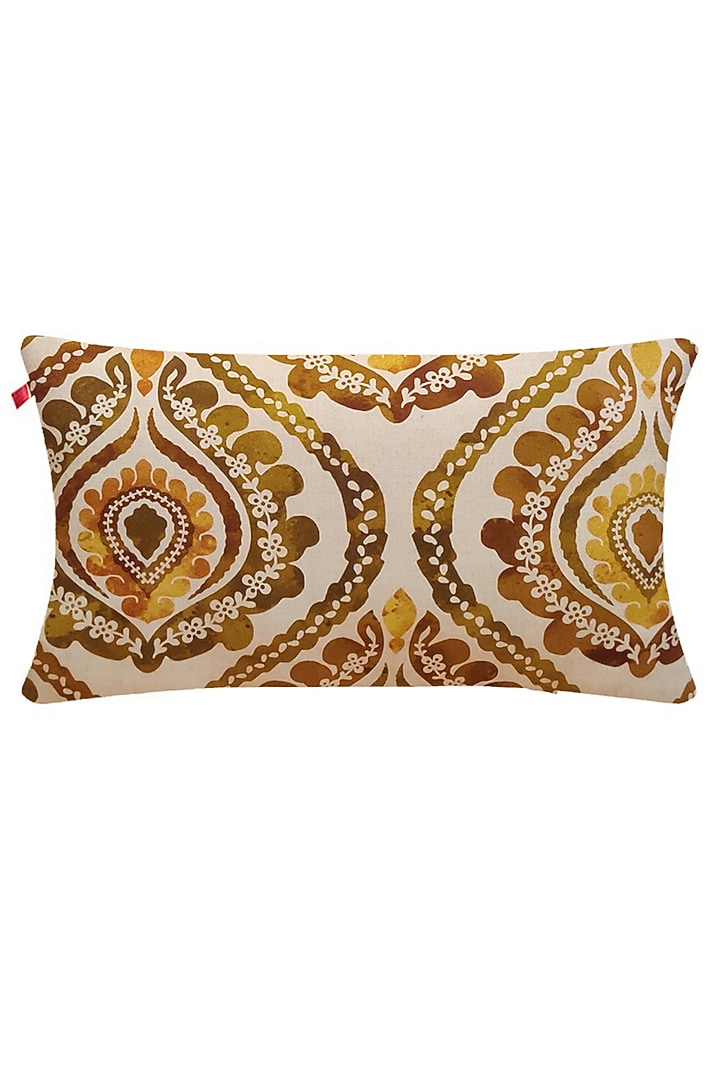 Ivory & Mustard Printed Cushion Covers (Set of 3) by RAFFINEE at Pernia's Pop Up Shop