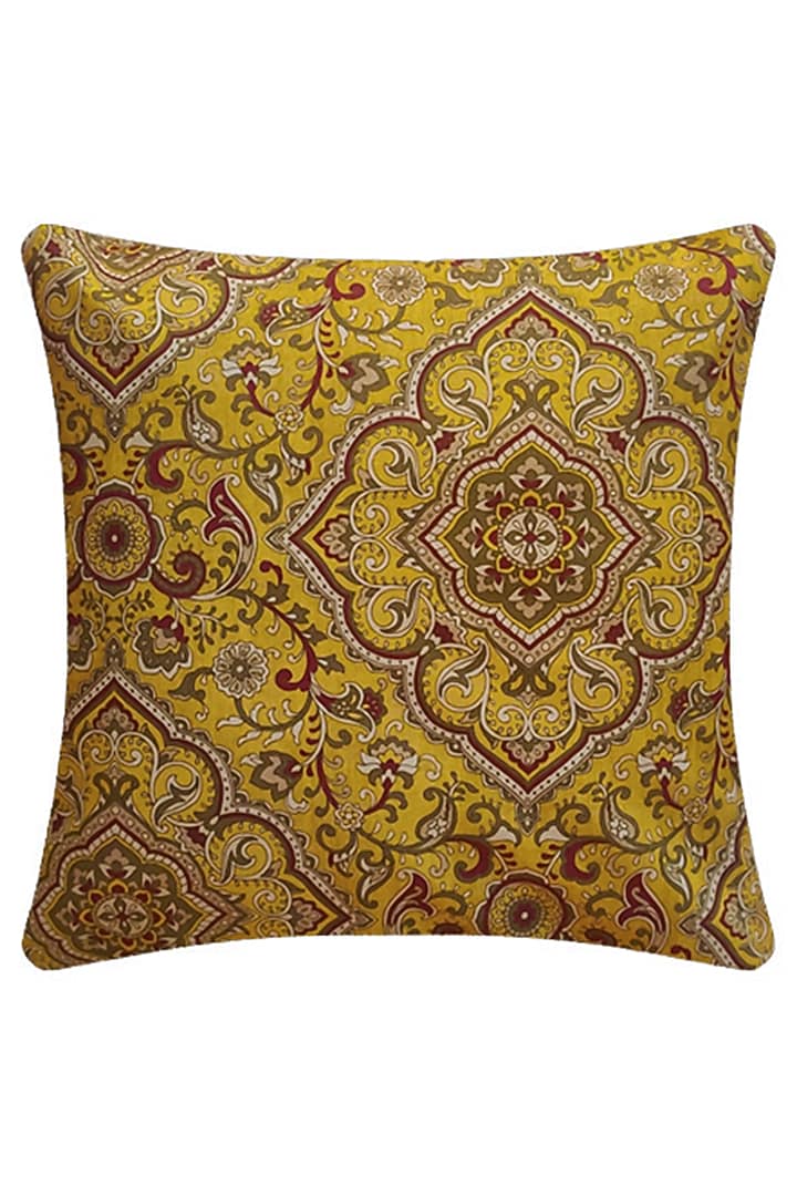 Ivory & Mustard Printed Cushion Covers (Set of 3) by RAFFINEE at Pernia's Pop Up Shop