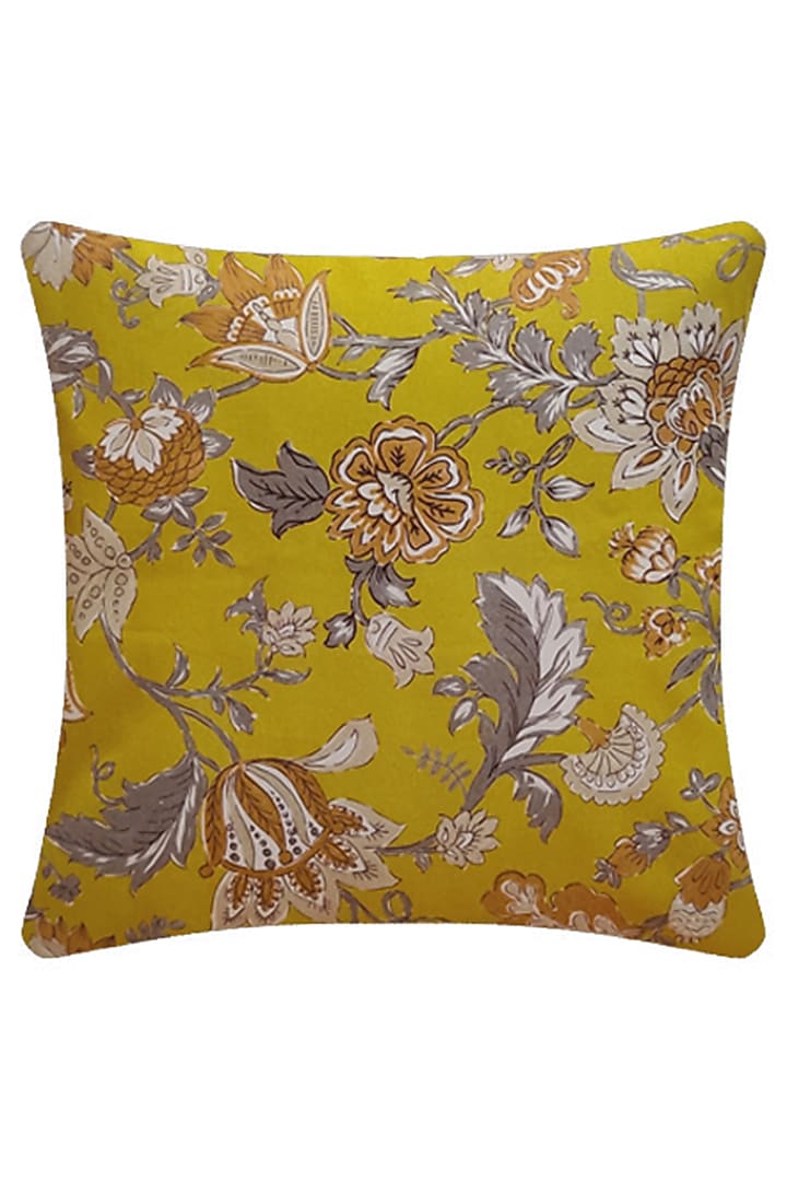 Ivory & Mustard Printed Cushion Covers (Set of 3) by RAFFINEE at Pernia's Pop Up Shop