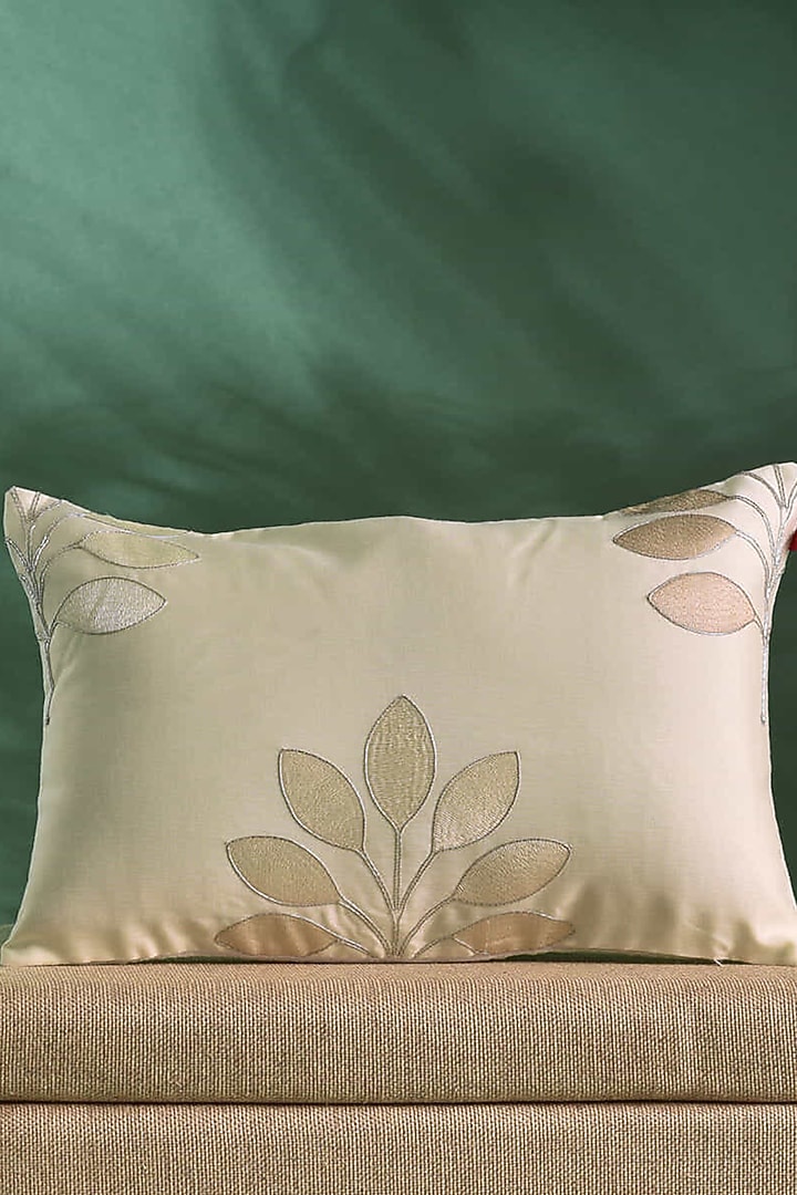 Ivory & Beige Embroidered Cushion Covers (Set of 3) by RAFFINEE at Pernia's Pop Up Shop