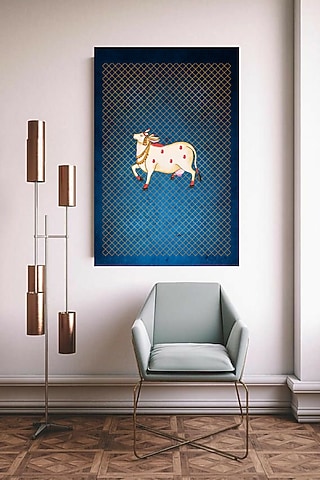 Indigo Block Printed Digital Wall Art by RAFFINEE