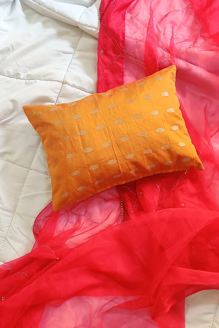 Yellow Printed Cushion Cover by RAFFINEE