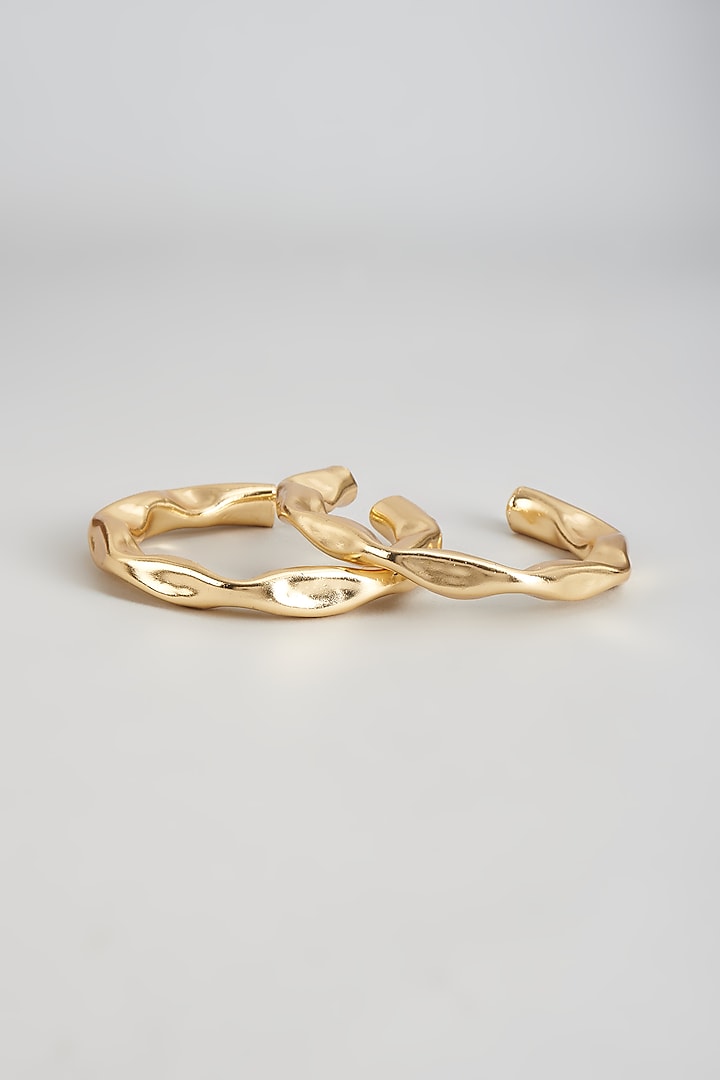 Gold Plated Textured Bangles (Set of 2) by Raga Baubles