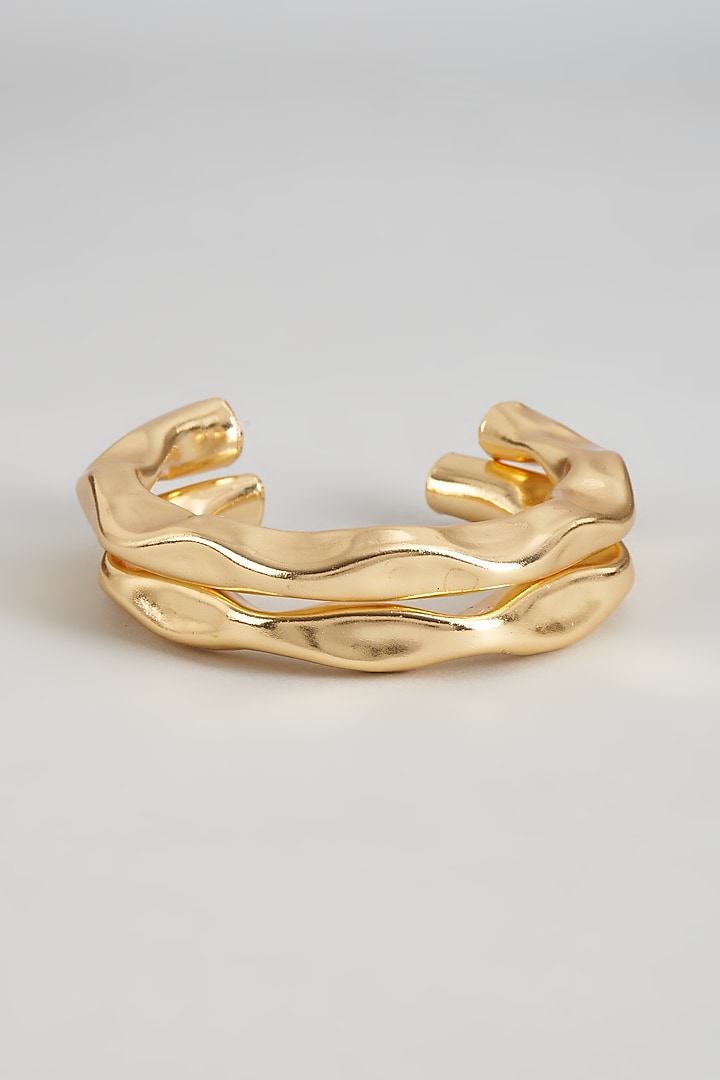Gold Plated Textured Bangles (Set of 2) by Raga Baubles at Pernia's Pop Up Shop
