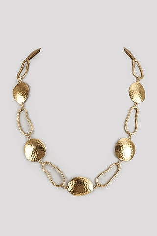 Gold Plated Textured Abstract Necklace by Raga Baubles