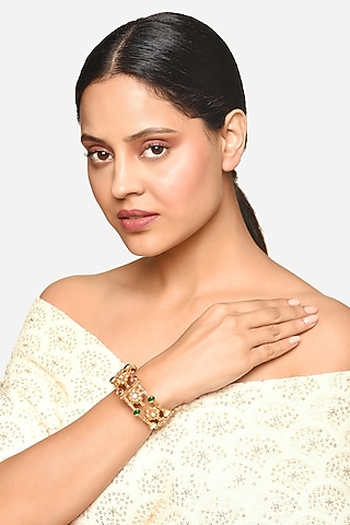 Gold Finish Multi-Colored Stone Bangle by Raga Baubles