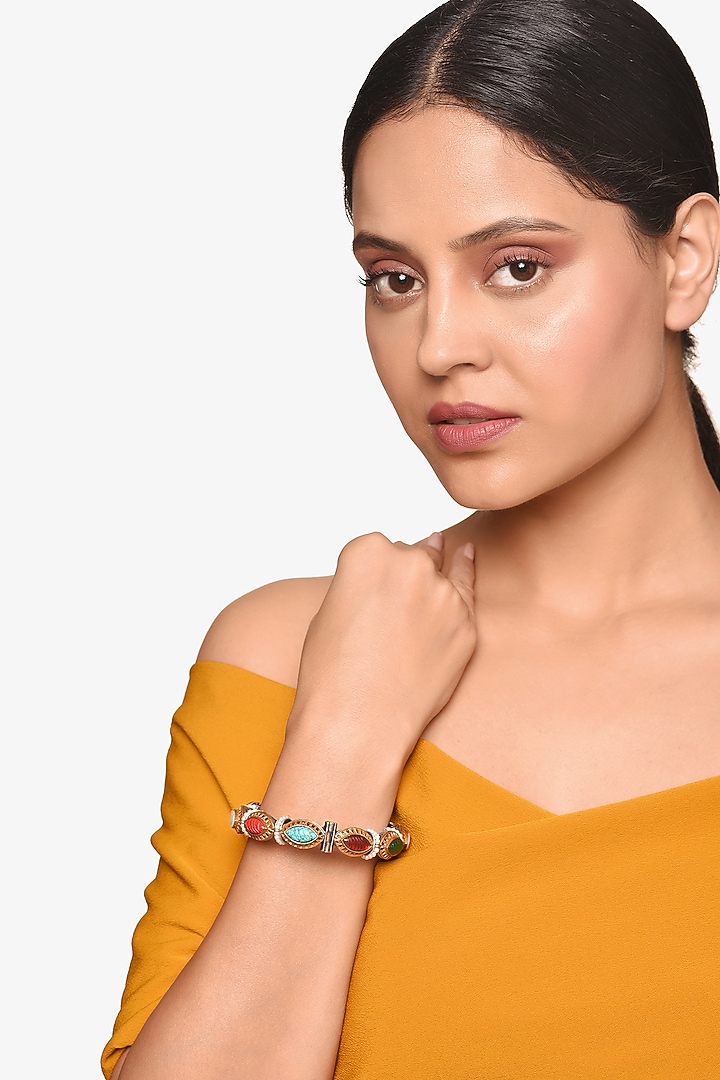 White Finish Multi-Colored Navratna Stone Kada by Raga Baubles at Pernia's Pop Up Shop