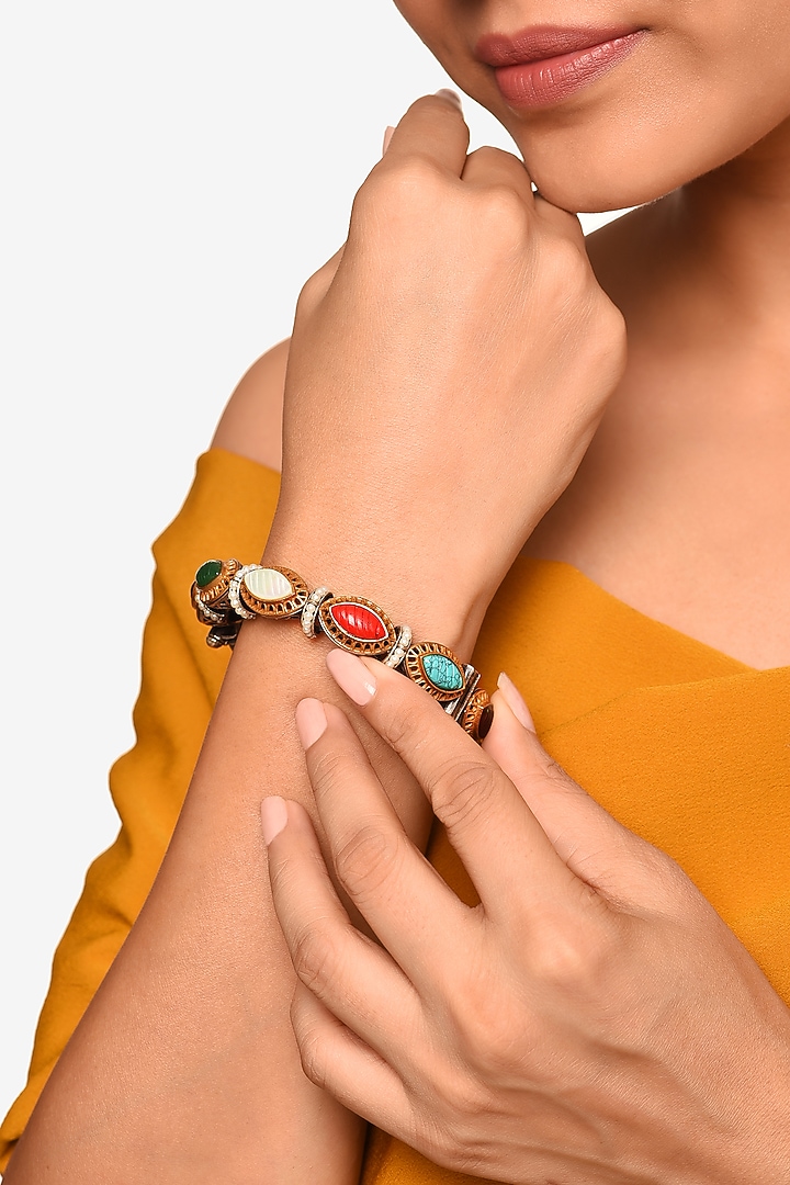 White Finish Multi-Colored Navratna Stone Kada by Raga Baubles at Pernia's Pop Up Shop