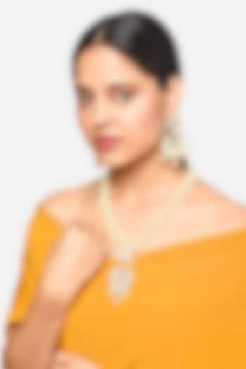 Gold Finish Pearl & Crystal Layered Chain Pendant Necklace Set by Raga Baubles at Pernia's Pop Up Shop