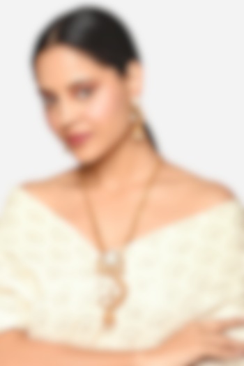 Gold Finish Floral Stone Long Heer Pendant Necklace Set by Raga Baubles at Pernia's Pop Up Shop