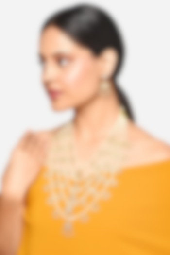 Gold Finish White Stone & Pearl Layered Chain Necklace Set by Raga Baubles at Pernia's Pop Up Shop