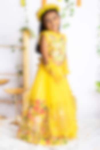 Yellow Organza & Satin Resham Embroidered Floral lehenga Set For Girls by Rage Attire